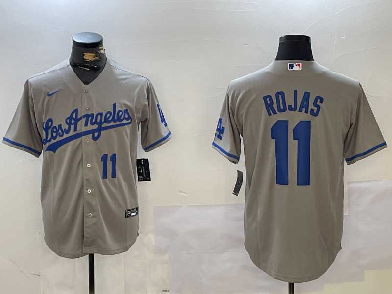Men%27s Los Angeles Dodgers #11 Miguel Rojas Number Grey With los Cool Base Stitched Jerseys->los angeles dodgers->MLB Jersey